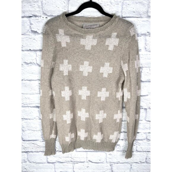 Press Mohair Tissue Sweaters - PRESS MOHAIR TISSUE Women's Tan Cross Lightweight Crew Neck Sweater Medium